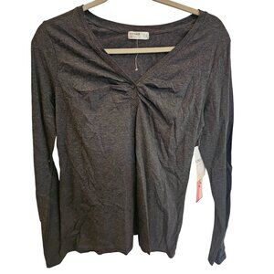 Popular 21 Maternity Shirt Charcoal Gray Long Sleeve V-Neck Top Size S NWT
